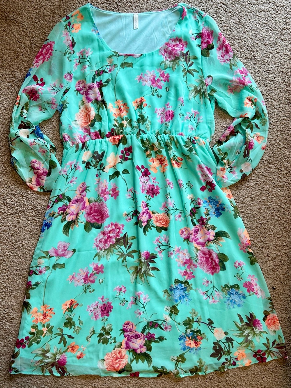 Maternity Floral Mint Green Long-Sleeve Dress